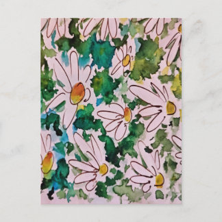 Daisies, green substrate, abstraction. postcard