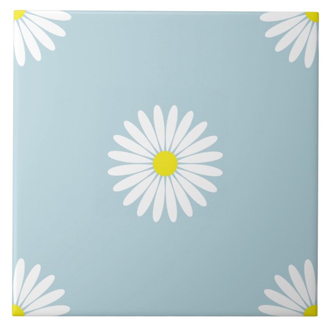 Daisies Illustrative Lg Pattern on Pale Blue Ceramic Tile (Front)