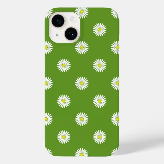 Daisies Illustrative Pattern on Green Case-Mate iPhone Case (Back)