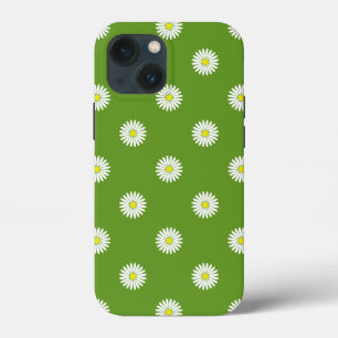 Daisies Illustrative Pattern on Green iPhone 13 Mini Case