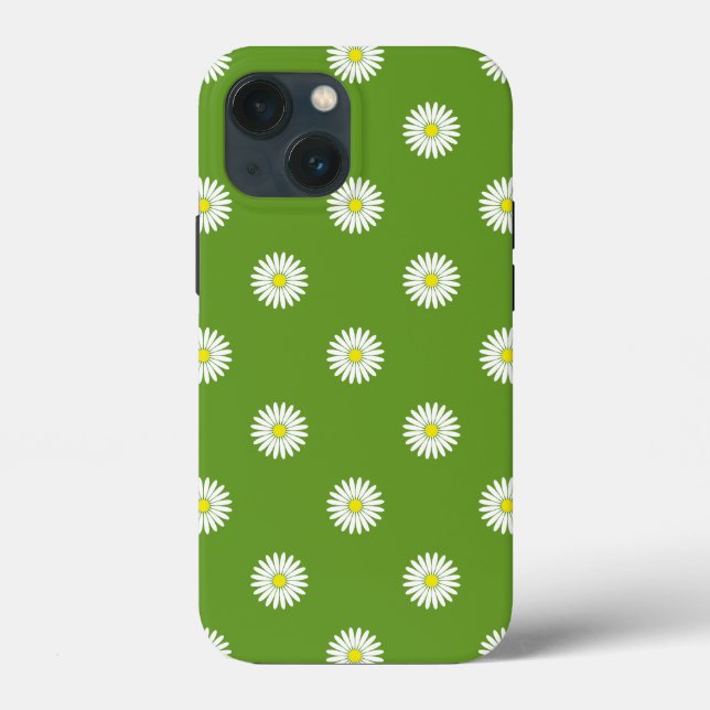 Daisies Illustrative Pattern on Green Case-Mate iPhone Case (Back)