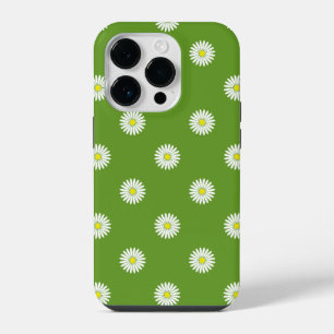 Daisies Illustrative Pattern on Green iPhone 14 Pro Case