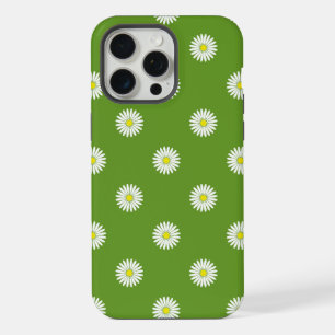 Daisies Illustrative Pattern on Green iPhone 15 Pro Max Case