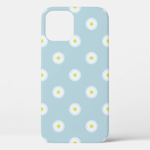 Daisies Illustrative Pattern on Pale Blue iPhone 12 Pro Case