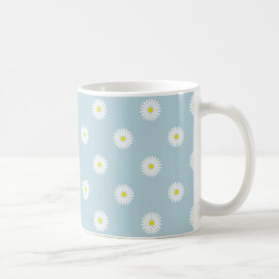 Daisies Illustrative Pattern on Pale Blue Coffee Mug