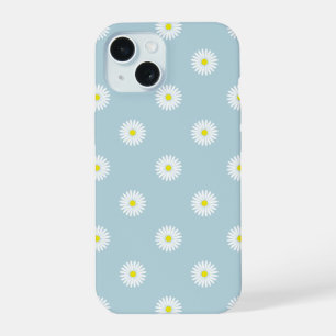 Daisies Illustrative Pattern on Pale Blue iPhone 15 Case