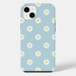 Daisies Illustrative Pattern on Pale Blue iPhone 14 Plus Case