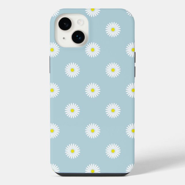 Daisies Illustrative Pattern on Pale Blue iPhone Case (Back)
