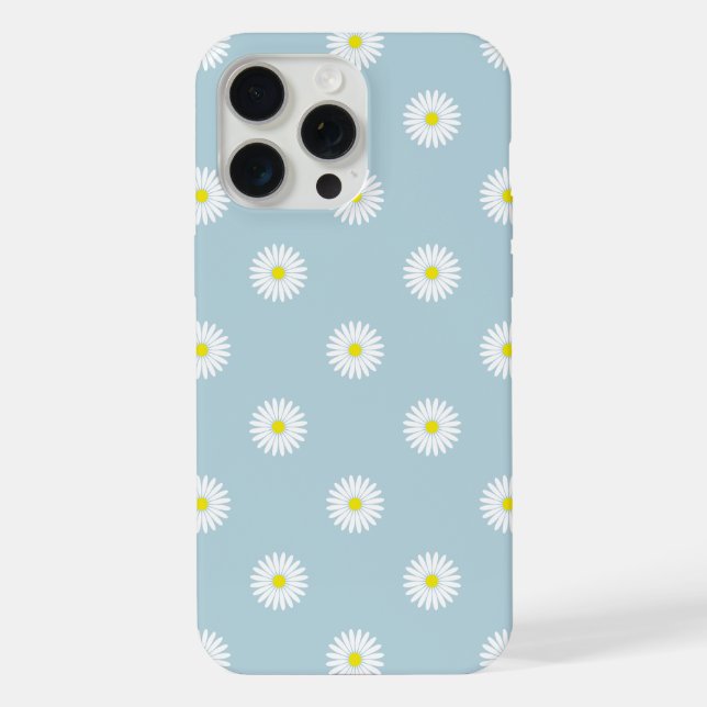 Daisies Illustrative Pattern on Pale Blue iPhone Case (Back)