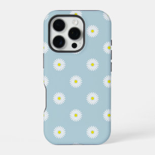 Daisies Illustrative Pattern on Pale Blue iPhone 16 Pro Case