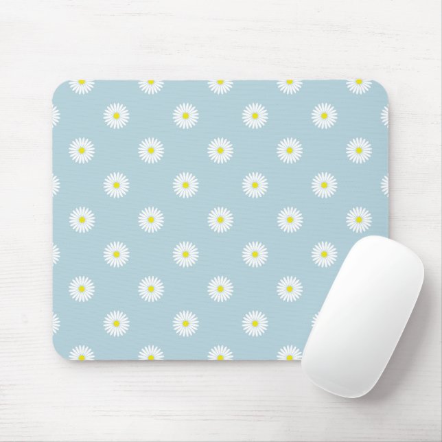 Daisies Illustrative Pattern on Pale Blue Mouse Pad (With Mouse)