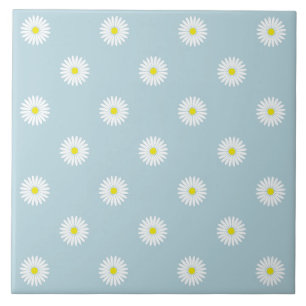 Daisies Illustrative Rpt Pattern on Pale Blue Ceramic Tile