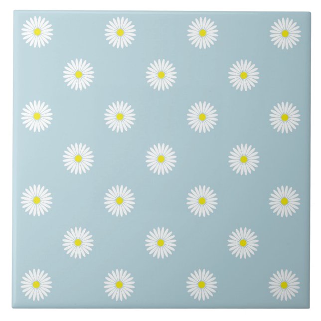 Daisies Illustrative Rpt Pattern on Pale Blue Ceramic Tile (Front)