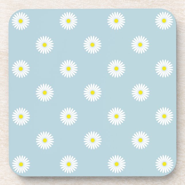 Daisies Illustrative Rpt Pattern on Pale Blue Coaster (Front)