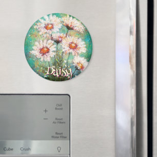 Daisies Impressionistic Floral Teal Personalised Magnet