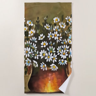 Daisies In A Copper Coloured Vase Beach Towel