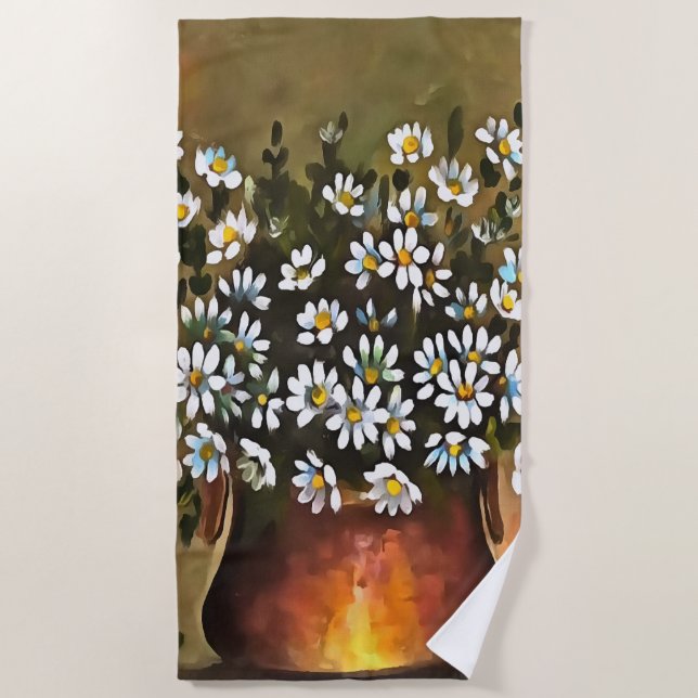 Daisies In A Copper Coloured Vase Beach Towel (Front)