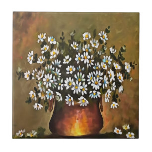 Daisies In A Copper Coloured Vase Ceramic Tile