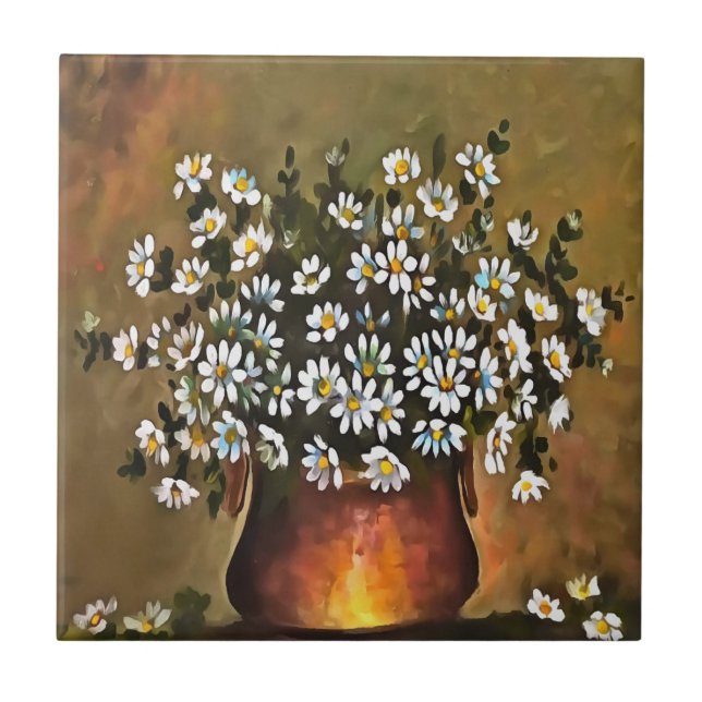 Daisies In A Copper Coloured Vase Ceramic Tile (Front)