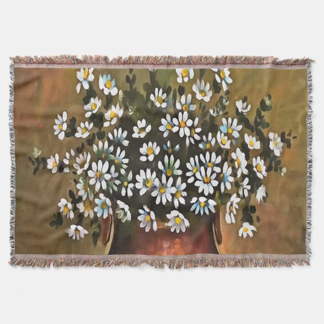 Daisies In A Copper Coloured Vase Throw Blanket (Front)