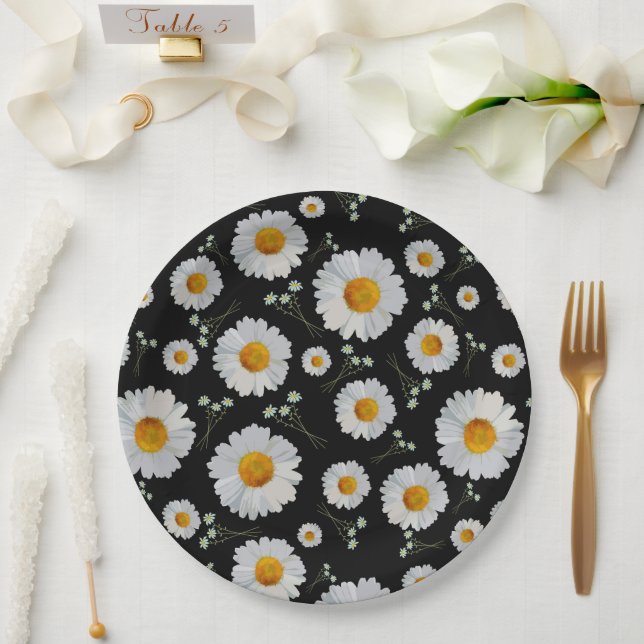 Daisies in Black Paper Plate (Wedding)