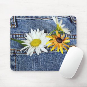 Daisies in Blue Jean Pocket Mouse Pad
