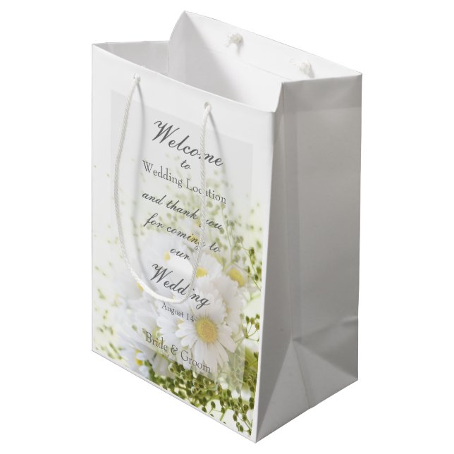 Daisies in Love- Editable Wedding Bouquet Medium Gift Bag (Front Angled)