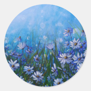 Daisies in Profusion, White daisy field, Floral Classic Round Sticker