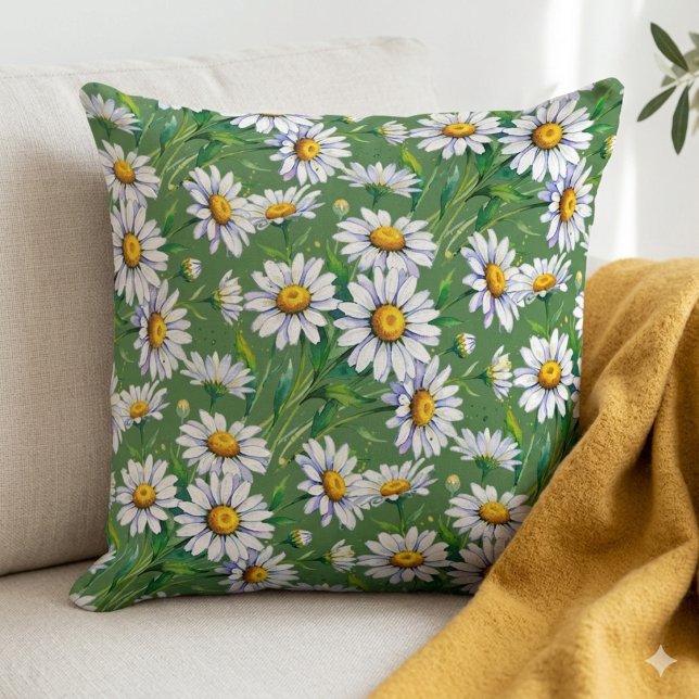 Daisies in the meadow. Watercolours. Cushion (Creator Uploaded)