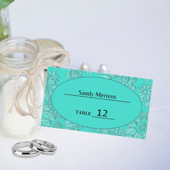 Daisies in Turquoise & Oval Wedding Place Card (Daisies in Turquoise & Oval Wedding Place Card)