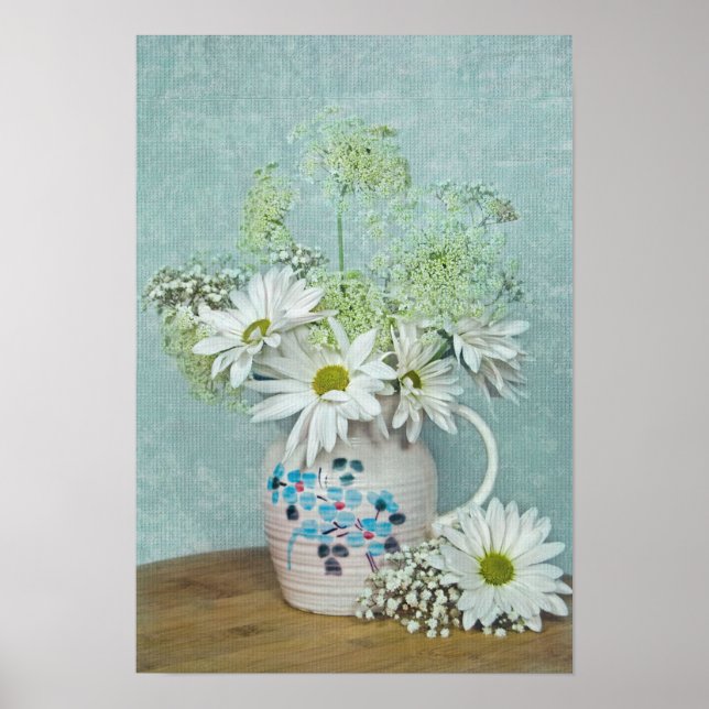 Daisies In Vintage Pitcher Poster (Front)