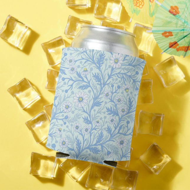 Daisies in white and blue on sea glass can cooler (In Situ Summer)