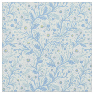 Daisies in white and blue on sea glass fabric