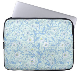 Daisies in white and blue on sea glass laptop sleeve