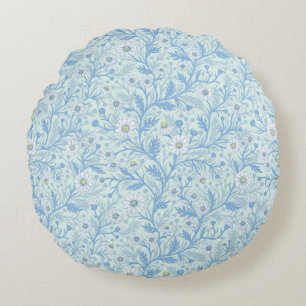 Daisies in white and blue on sea glass round cushion