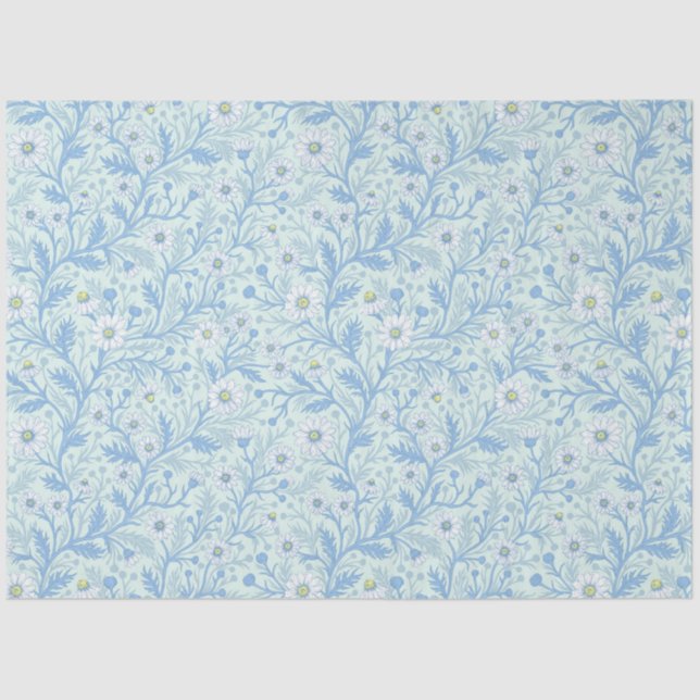 Daisies in white and blue on sea glass tissue paper (Front)