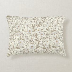 Daisies in white and brown on off white decorative cushion