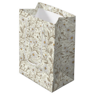 Daisies in white and brown on off white medium gift bag