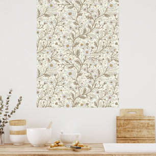 Daisies in white and brown on off white poster