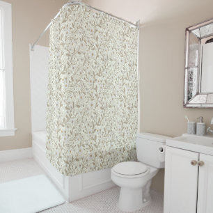 Daisies in white and brown on off white shower curtain