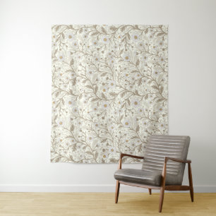 Daisies in white and brown on off white tapestry