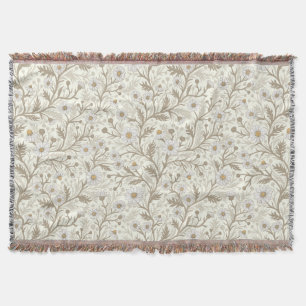 Daisies in white and brown on off white throw blanket