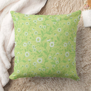 Daisies in white and green on honey dew green cushion