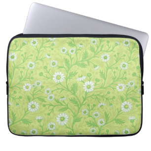 Daisies in white and green on honey dew green laptop sleeve