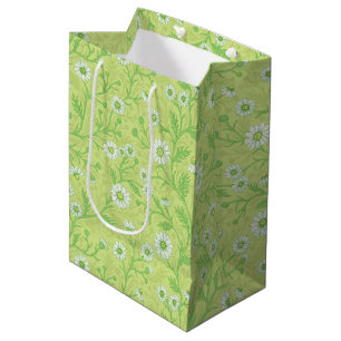 Daisies in white and green on honey dew green medium gift bag