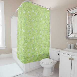 Daisies in white and green on honey dew green shower curtain