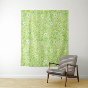 Daisies in white and green on honey dew green tapestry