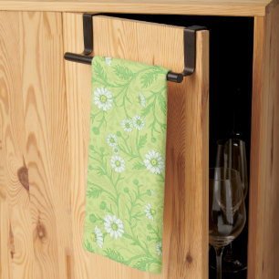 Daisies in white and green on honey dew green tea towel