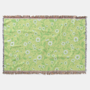 Daisies in white and green on honey dew green throw blanket