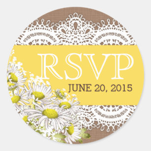 Daisies Lace Burlap Rustic RSVP Label